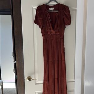 Anthropologie Red Puff Sleeve Maxi Gown